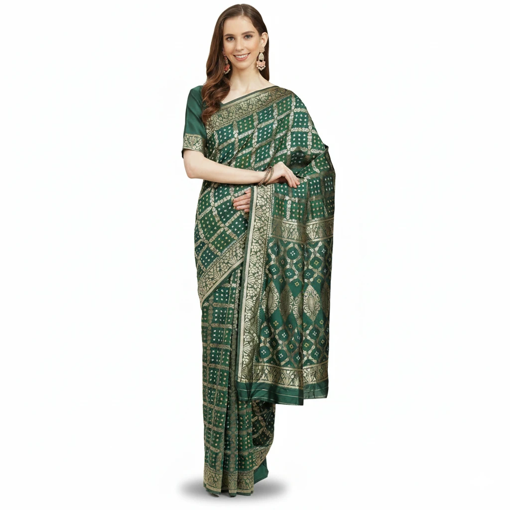 Rich Emerald Green Skin Print Lightweight Silk Saree with Extra Matching Blouse Piece