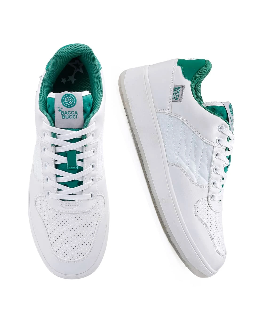 Bacca Bucci Men's White Green Cosmic Dream Sneakers – Lace-Up Casual Shoes Low-Top Space-Inspired Sneaker Collection