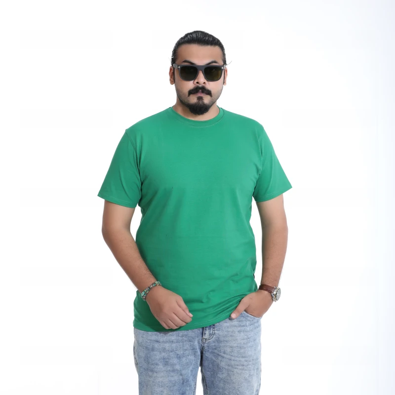Men's Solid Green Crew Neck Cotton T-Shirt