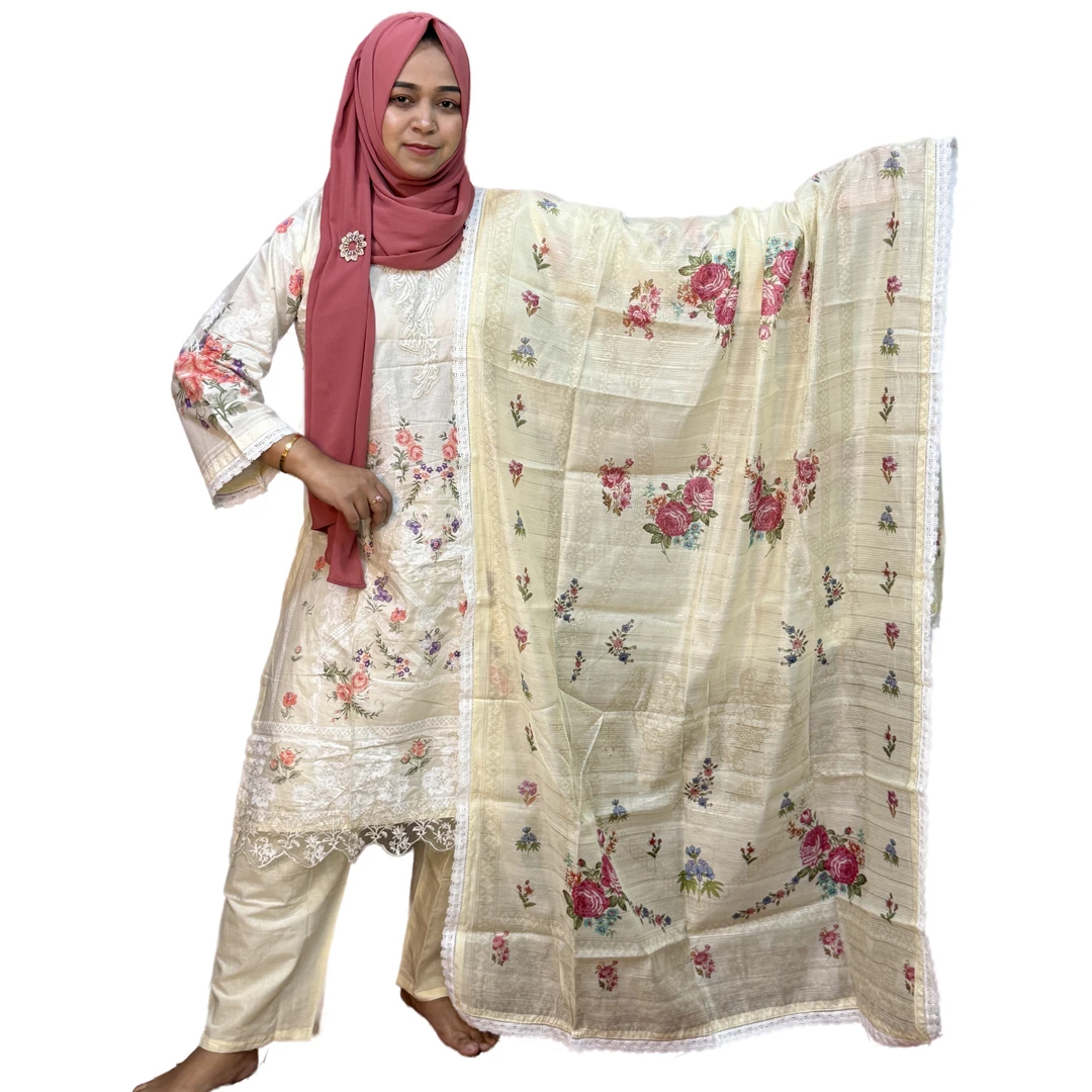 Pakistani-Inspired Premium Cotton Ready-Made Three-Piece Suit – Elegant Summer Collection