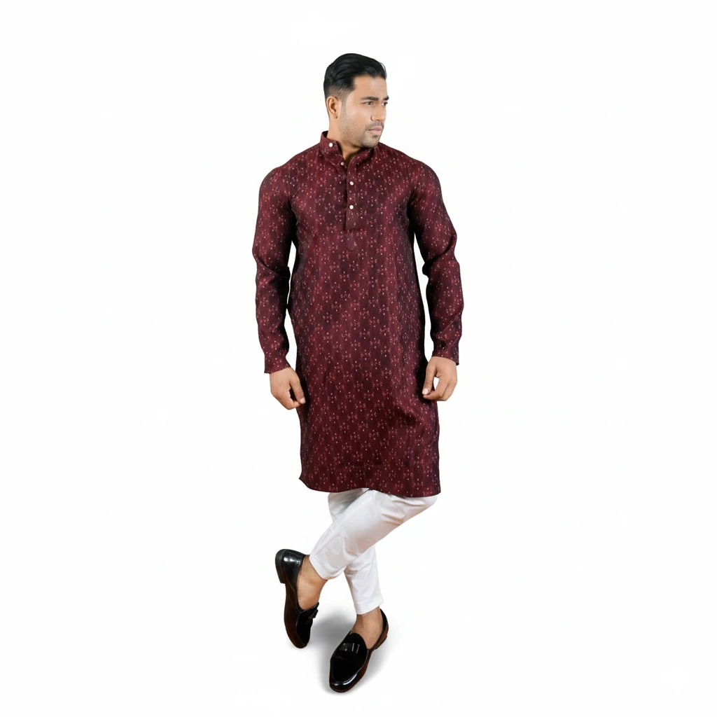 Premium Maroon Printed Panjabi for Men – Elegant Festive Collection