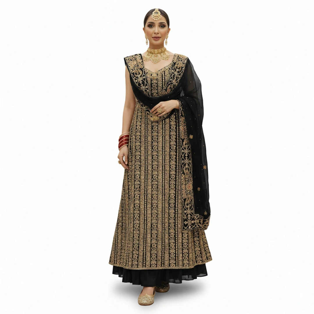 Luxury Semi-Stitched Georgette Embroidered Anarkali Lehenga Set with Organza Dupatta for Women Party & Wedding Wear