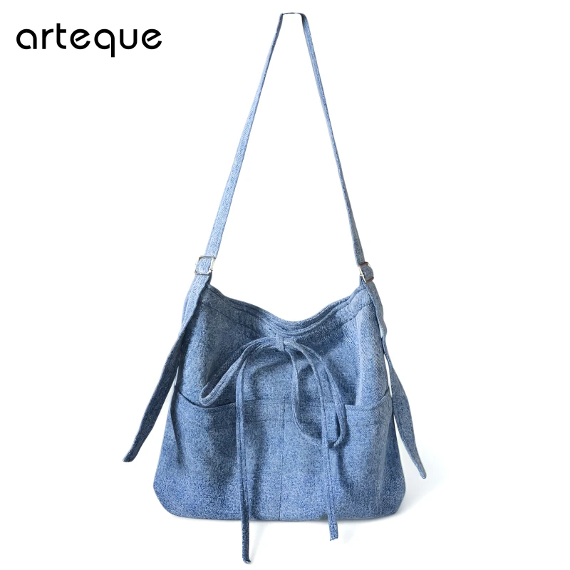 Casual Blue Denim/Twill Fabric Tote Shoulder Bag