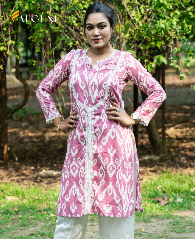 Premium luxury Stylish Printed Kurti with Decorative Lace
