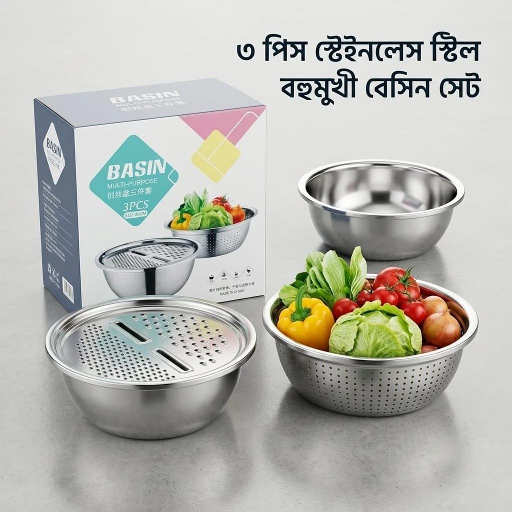 Stainless Steel 3-in-1 Basin Set with Grater