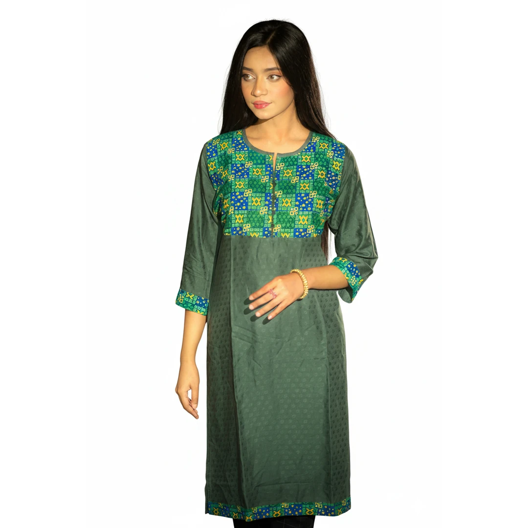 Stylish Green Kurti with Printed Pattern Yoke