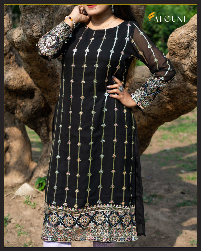 Premium luxury Zinari Black Kurti with Embroidered