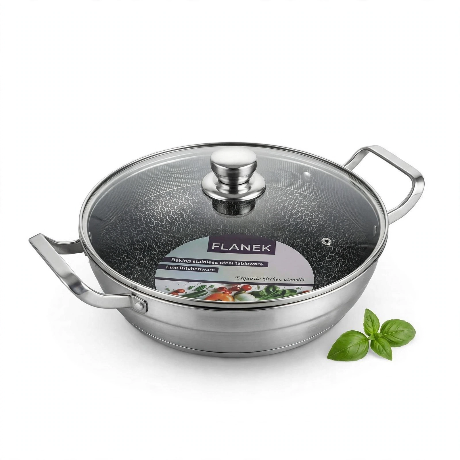 FLANEK Tri-Ply Honeycomb Wok Pan with Lid