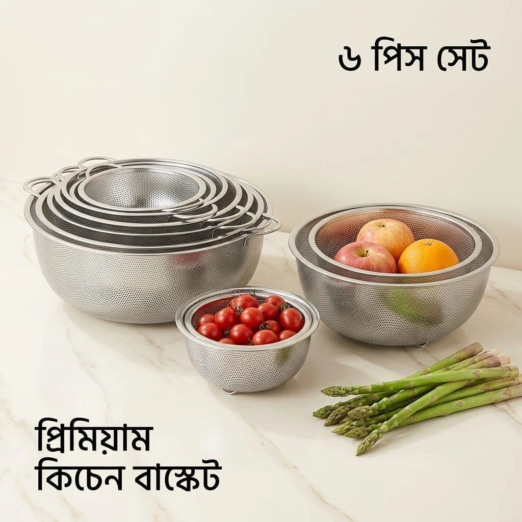 Stainless Steel Mesh Colander Basket Set 6-Piece