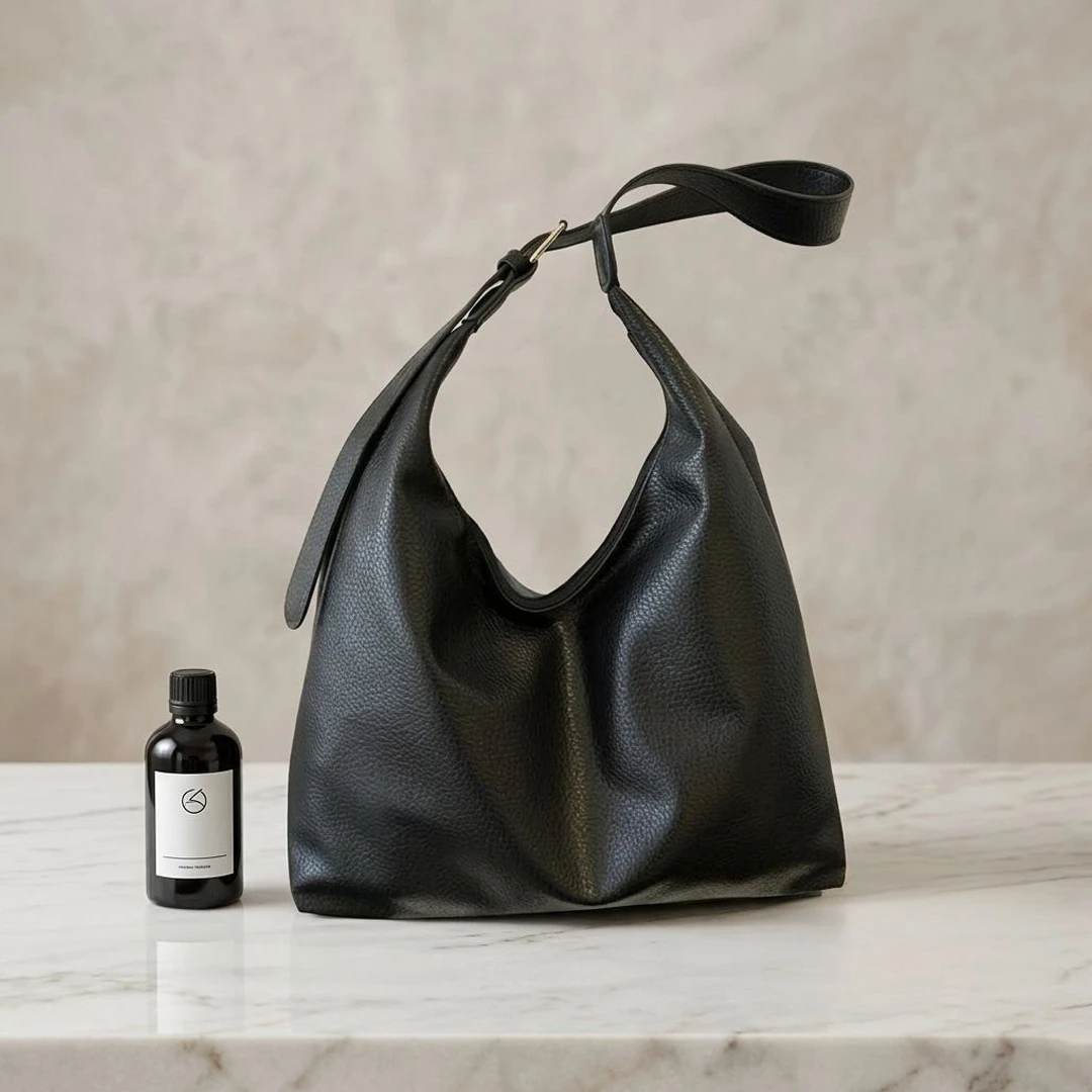 Black Luxury Slouchy Knot Shoulder Bag – Premium Pebbled Faux Leather Hobo Tote with Adjustable Buckle Strap