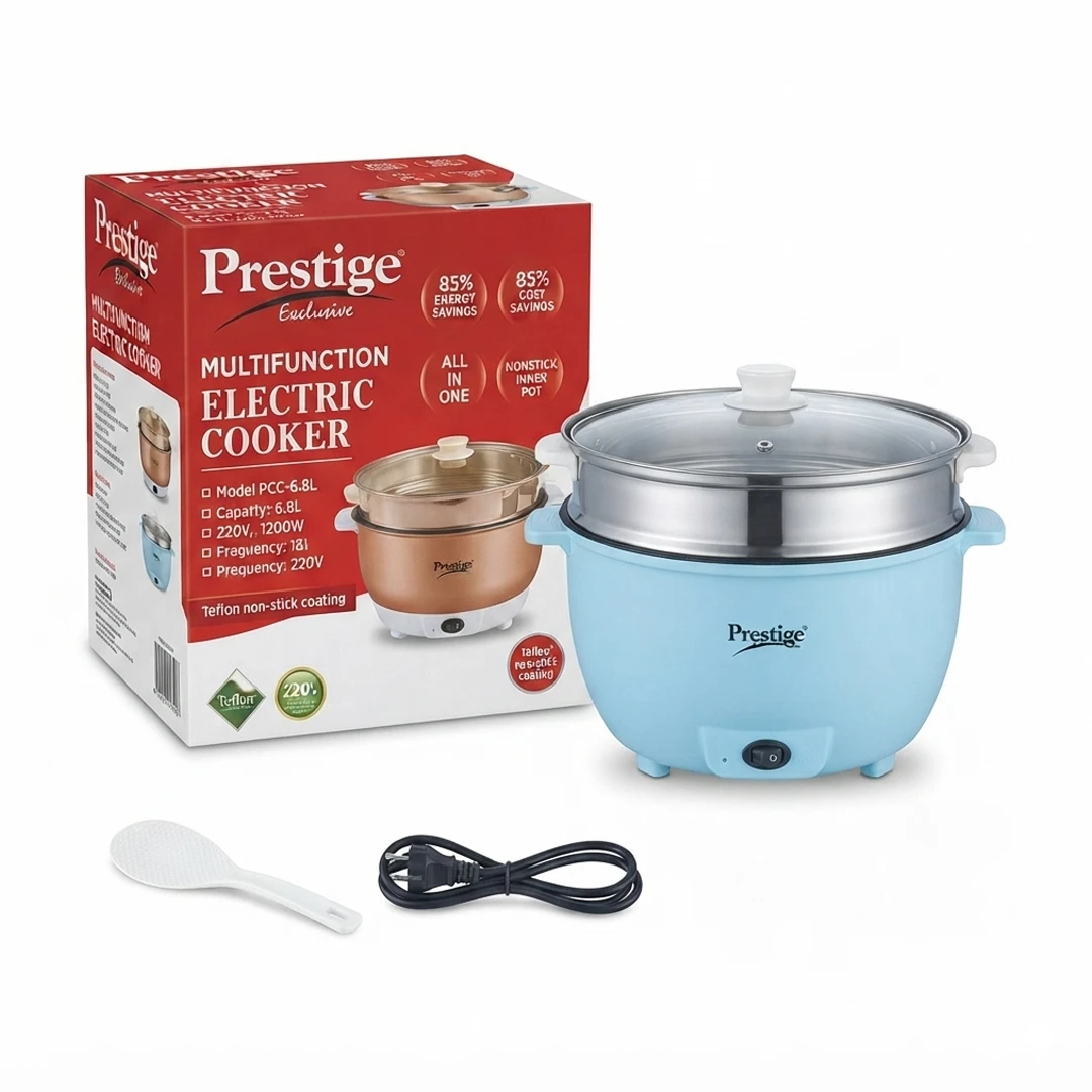 Prestige 7.5L Multi-Functional Electric Cooking Pot & Steamer – All-in-One Non-Stick Electric Cooker, Hot Pot, Rice Cooker & Soup Maker with Dual Heat Control and Glass Lid