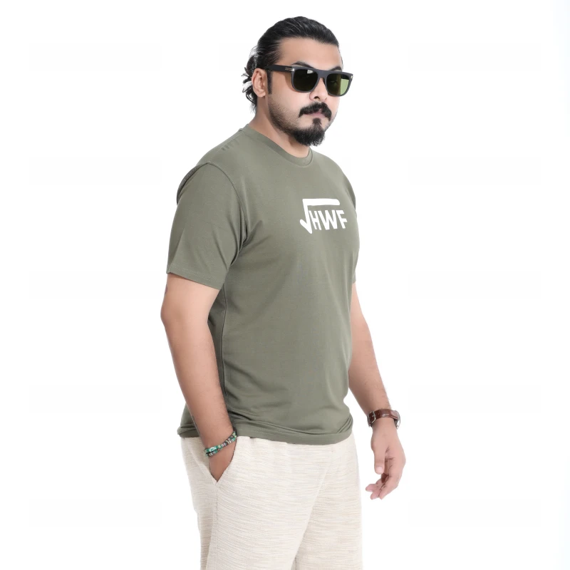 Men's Olive Green Half Sleeve Print T-Shirt