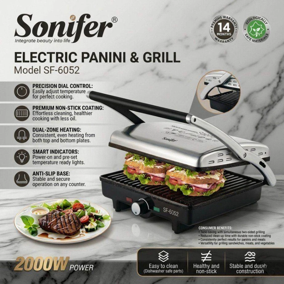 Sonifer SF-6052 Electric Panini & Grill 2000W