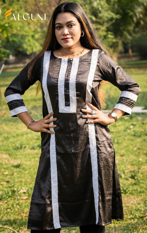 Premium Elegant Rich Black Kurti with Contemporary Lace Design