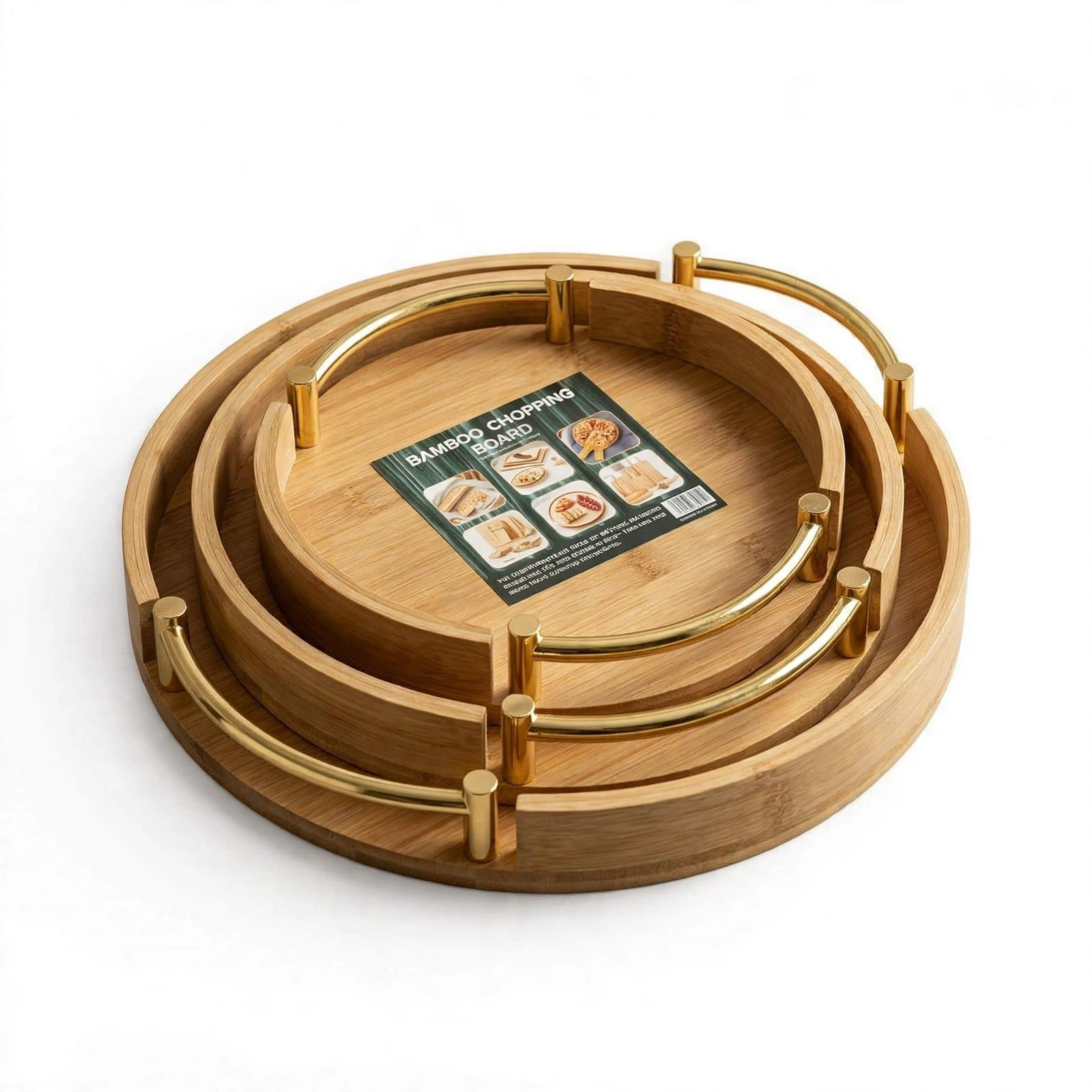 Round Bamboo Serving Tray & Chopping Board Set