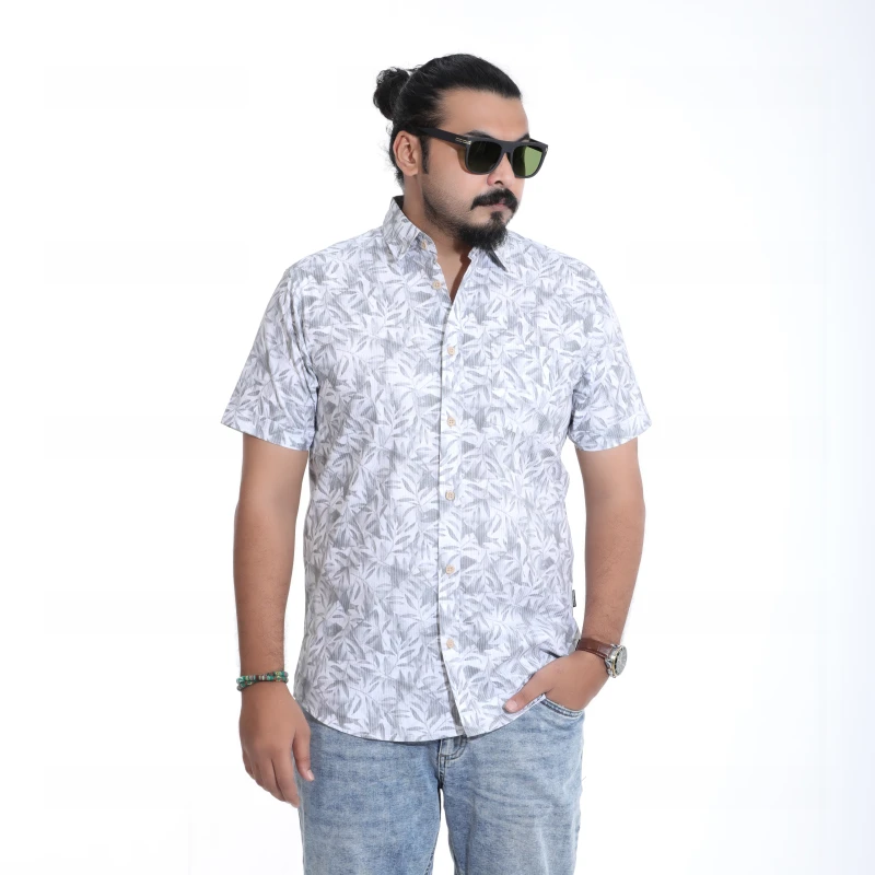 Men's Casual Leaf Print Short Sleeve Shirt