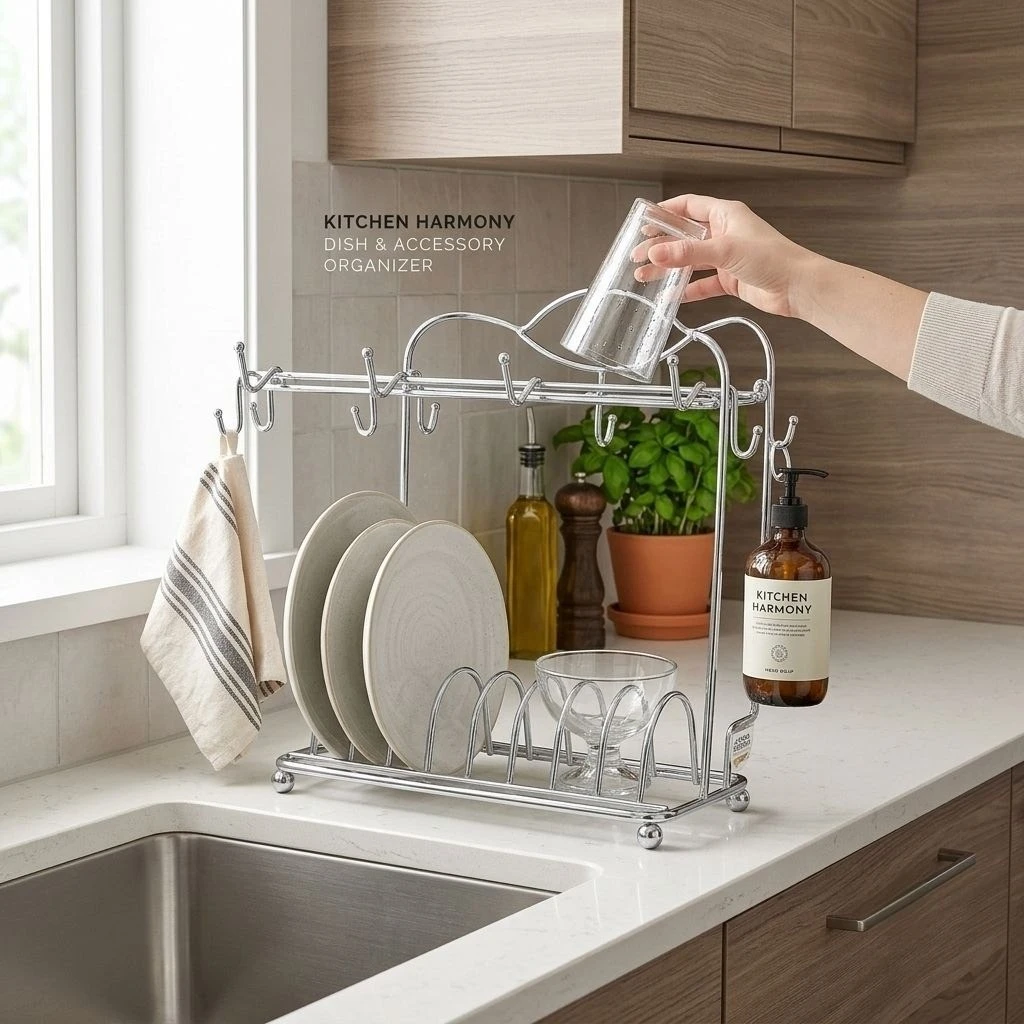 Luxury Gold Cup and Plate Organizer Rack