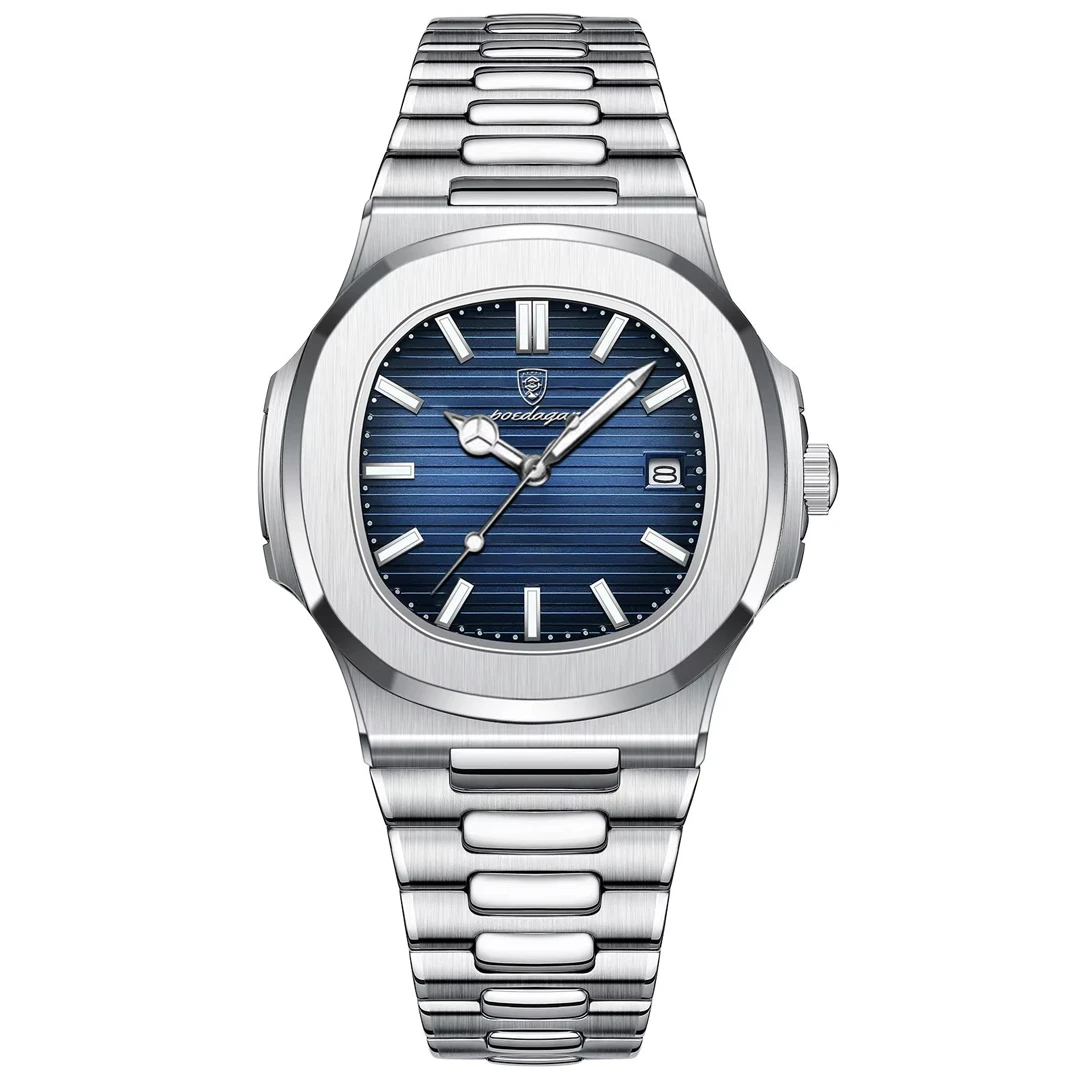 POEDAGAR 613 Watch Business Waterproof Male Clock Luminous Date Stainless Steel Square Quartz Men Watch